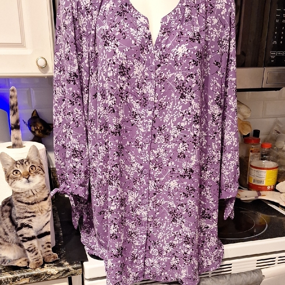 f Catherines Button 3/4 Sleeve Plus Size Blouse Size 3X